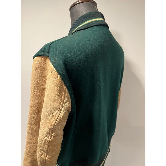 Men's Varsity Letterman Bomber Jacket Green Yellow D Dartmouth Rowing - Picture 9 of 15
